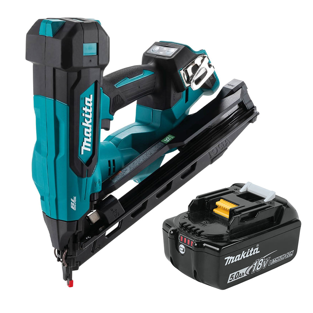 Makita XNB08Z 18V LXT Brushless 2-1/2” Angled Finish Nailer, 15 Ga. with 5.0Ah Battery