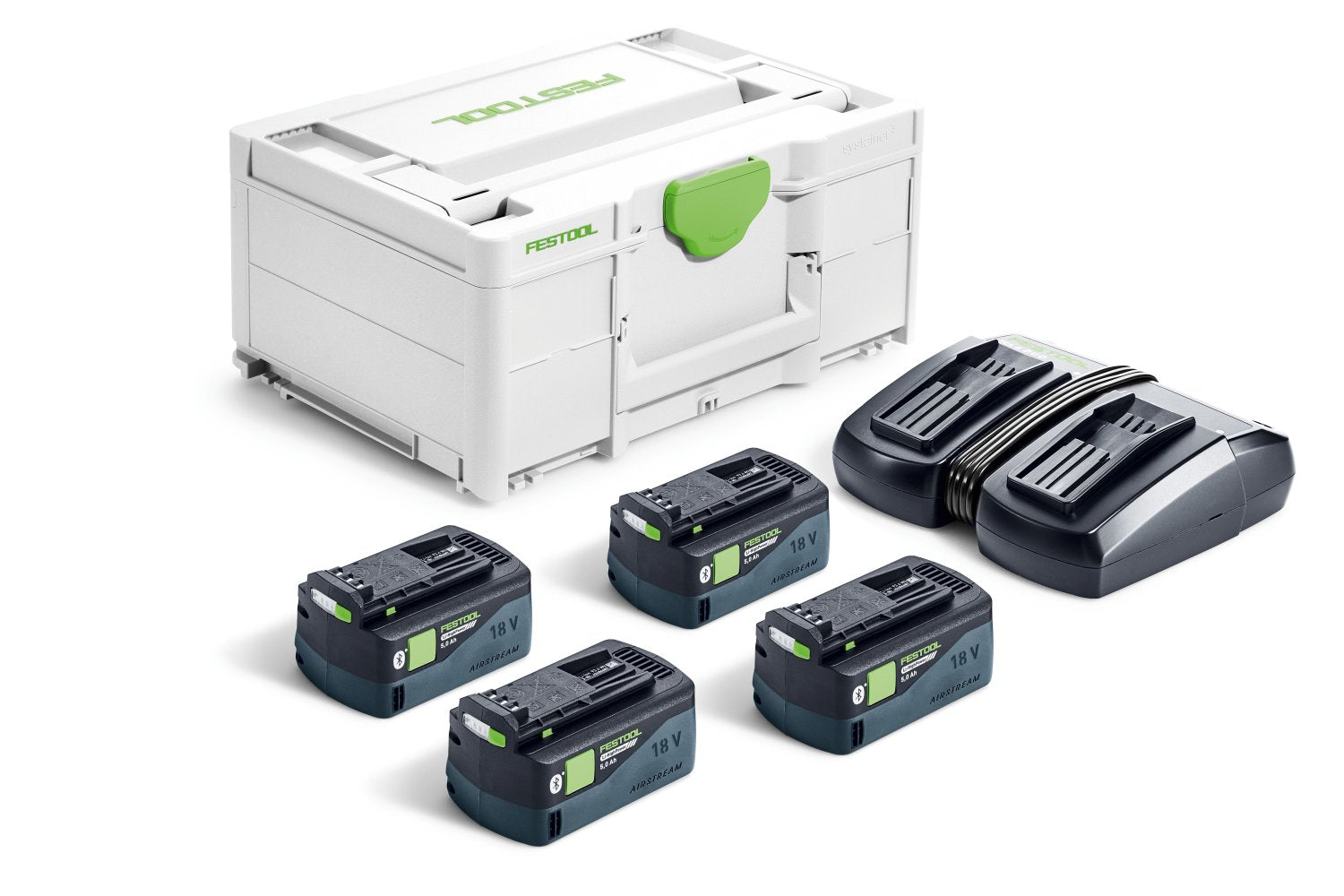 Festool 18V 5.0Ah Batteries 4-Pack and Dual Charger Kit with Systainer (578675)