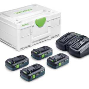 Festool SYS 18V 4.0Ah Tabless Bluetooth Battery 4-Pack and Dual Charger Combo Kit in Systainer (578946)