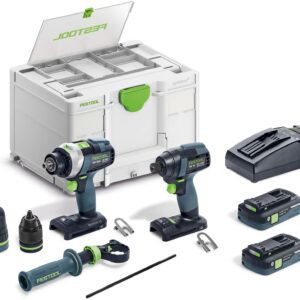 Festool 577616 QUADRIVE TPC 18/4 Cordless Hammer Drill and TID 18 Cordless Impact Screwdriver Combo Kit w/ Systainer3