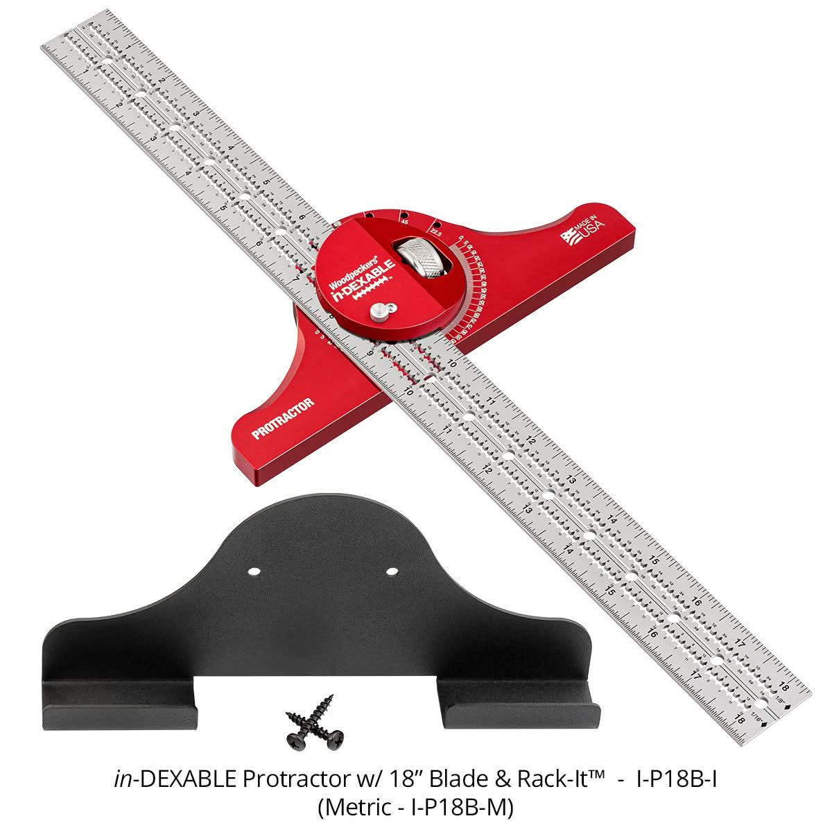 Woodpeckers I-P18B-I in-DEXABLE Protractor w/ 18" Blade and Rack-It