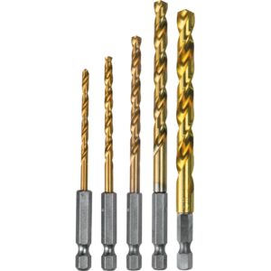 Makita D-35318 5 Pc. Titanium Coated Drill Bit Set, 1/4" Hex Shank