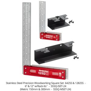 Woodpeckers SSSQ-MSET-24 2-Piece Stainless Steel Square Set, Metric w/ Rack-It