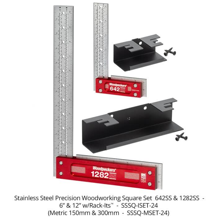 Woodpeckers SSSQ-MSET-24 2-Piece Stainless Steel Square Set, Metric w/ Rack-It