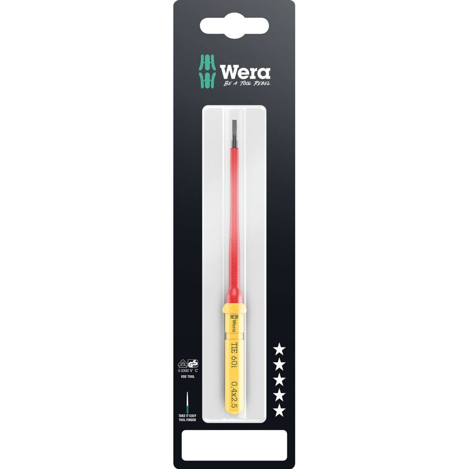 Wera Kraftform Kompakt VDE 60 I Take It Easy SB, 0.4x2.5x157-mm.