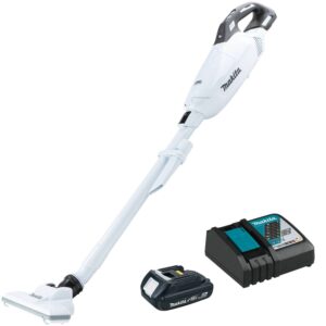 Makita XLC10R1W 18V LXT Lithium-ion Brushless Cordless 4-Speed Compact Stick Vacuum Kit, w/ Push Button and Dust Bag (2.0Ah)