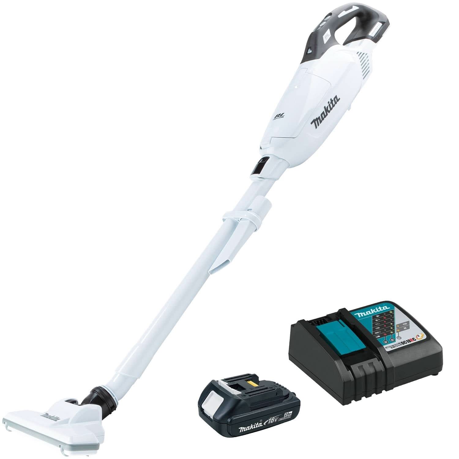 Makita XLC10R1W 18V LXT Lithium-ion Brushless Cordless 4-Speed Compact Stick Vacuum Kit, w/ Push Button and Dust Bag (2.0Ah)