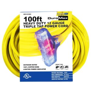 DuroMax XPC12100C 100-Foot 12-Gauge Triple Tap Extension Power Cord